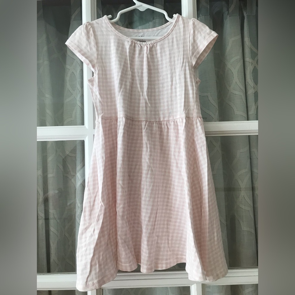 Organic Cotton! H&M 4-6 years US pink and white checkered checked dress EUC